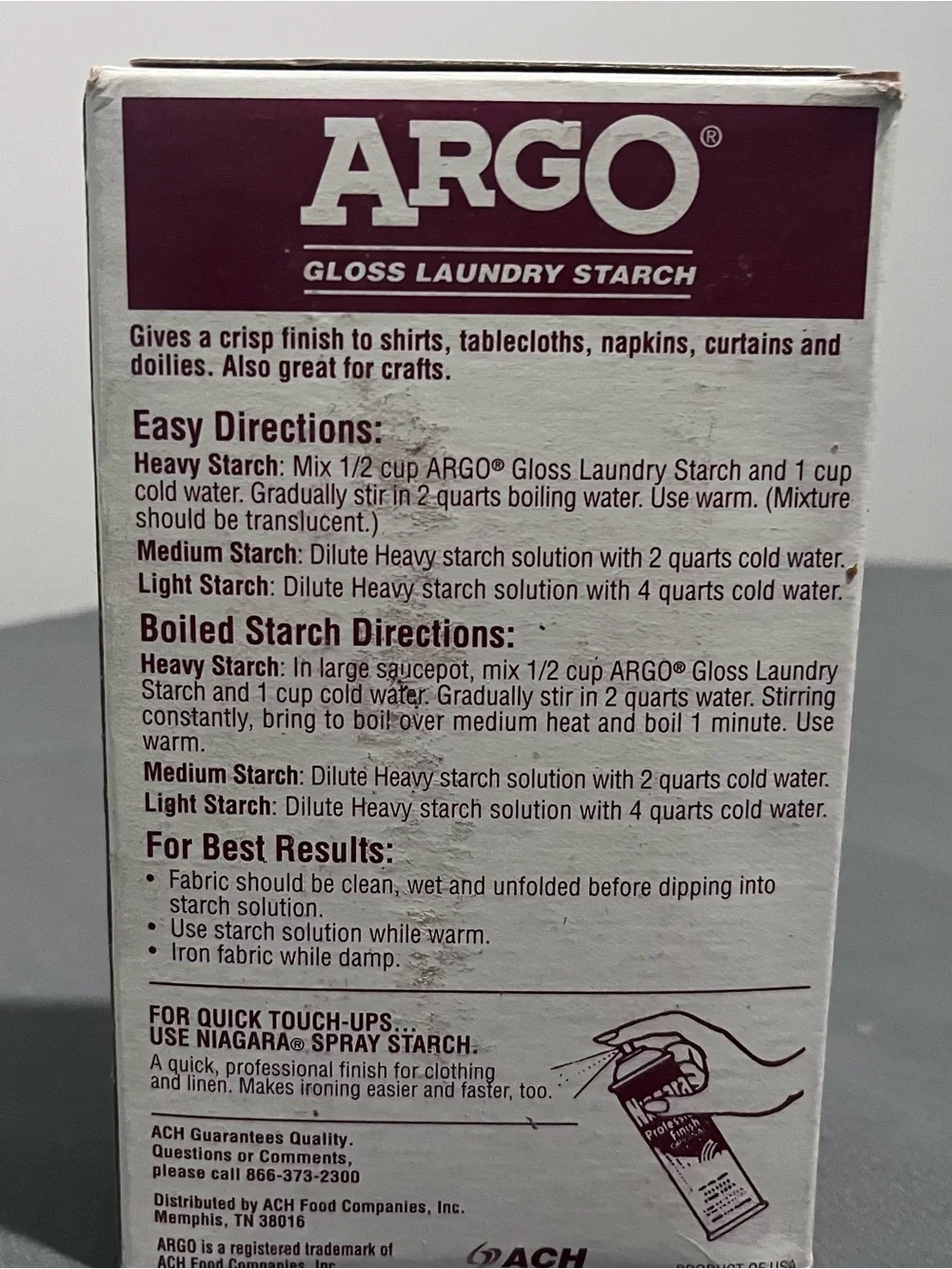 Argo Gloss Laundry Starch Crisp Finish 16 oz Discontinued Red Box NOS Vtg NWT
